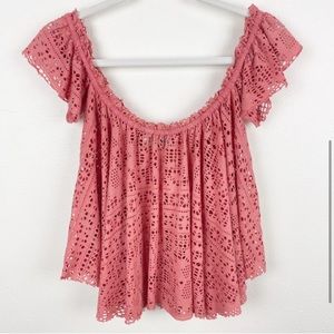 Free People Beach Eyelet Crochet Off the Shoulder Top